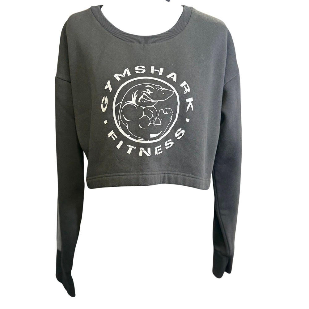 Gymshark Cropped Sweatshirt Womens L Dark Gray Legacy Graphic Pullover